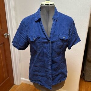 🌴Tommy Bahama Blue linen Camp Shirt